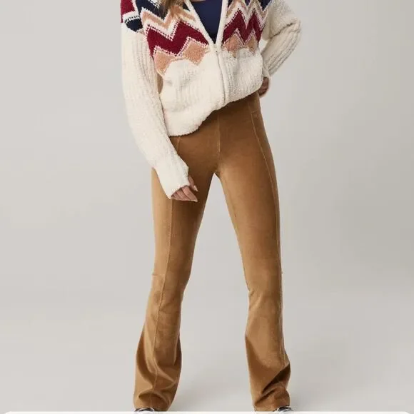 Aerie Tan Corduroy Flare Leggings Women’s Small - Picture 1 of 3
